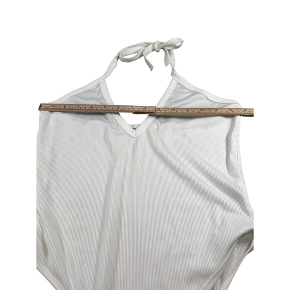 White Ribbed Halter Neck Bodysuit By Blushmark Size L - Picture 10 of 12